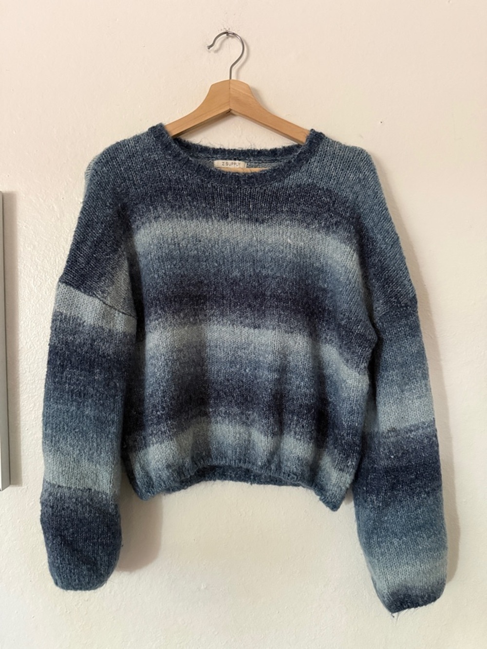 Z Supply Striped Fuzzy Crewneck Sweater in Blue Sz XL